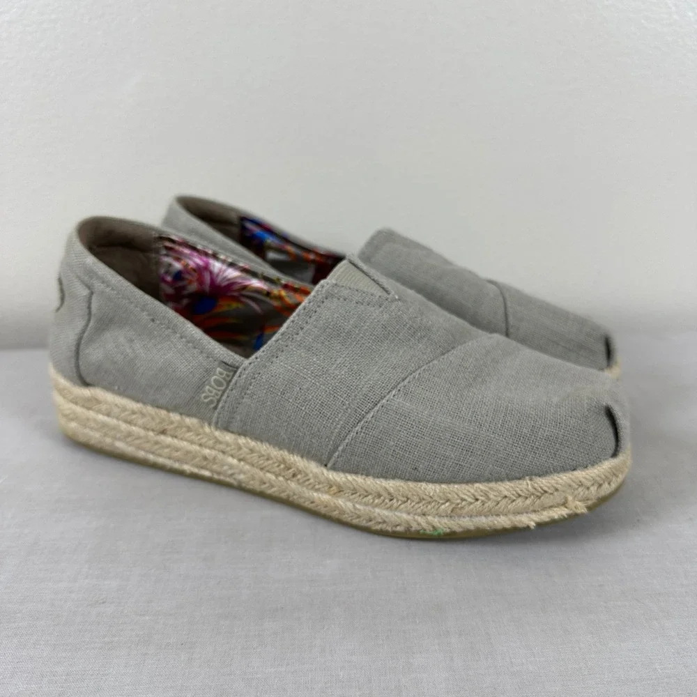 Skechers BOBS Women's 7.5 Espadrille Platform Flats Grey Jute Wrap Boho
